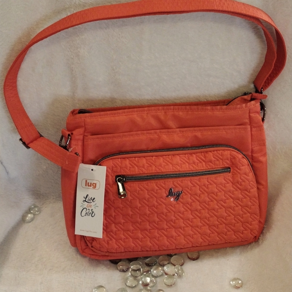 NWT Lug Orange Crossbody Bag with Textured Fabric and Adjustable Strap